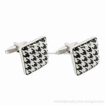 Brass cufflinks with black and white epoxy, concise and postmodern